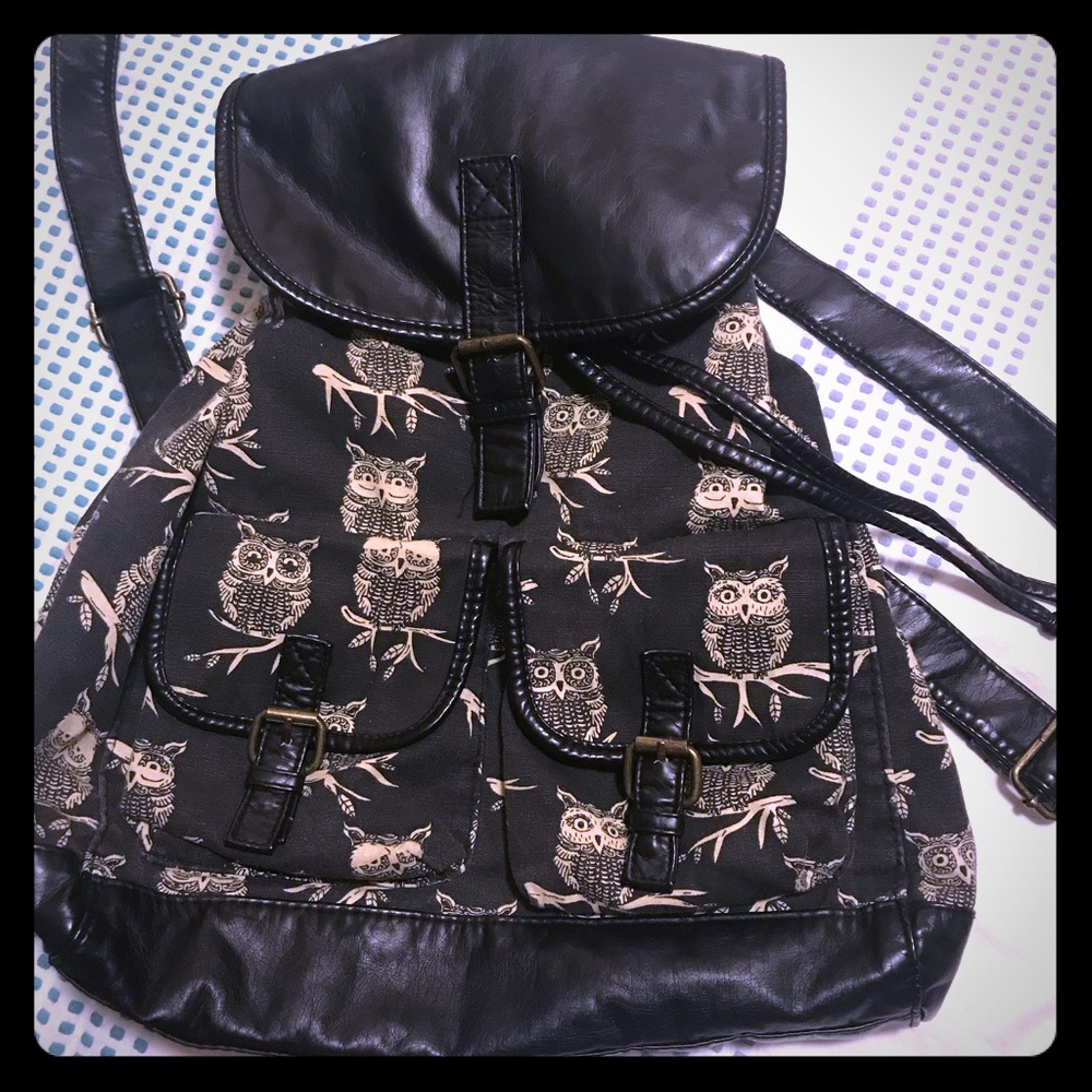 Black Owl Backpack Purse